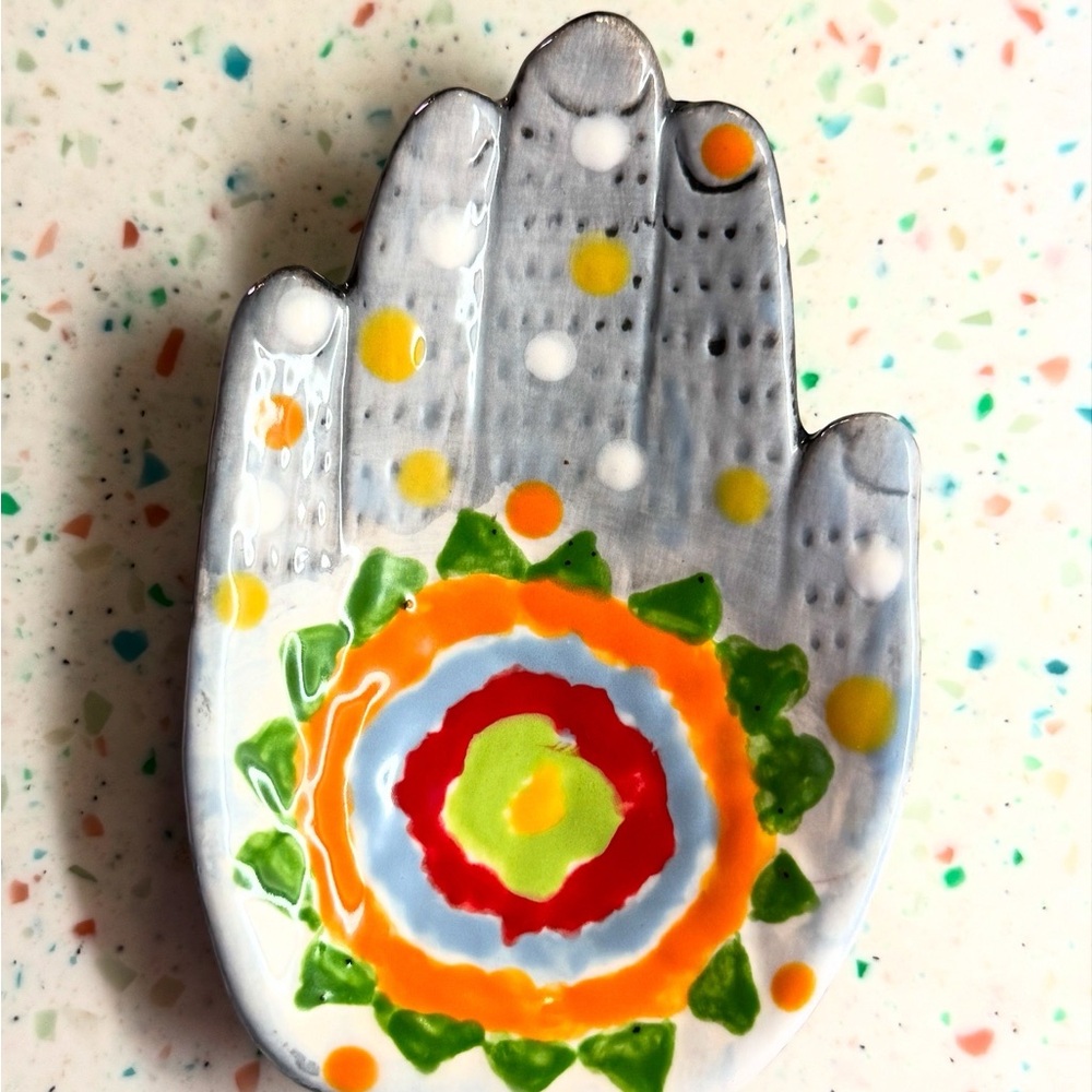 Colorful Hand-Shaped Ceramic Trinket Dish
